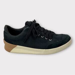 Sorel Out N About Sneaker Size 8 NL4091 Black Canvas Suede Lace Up Shoes Low Top